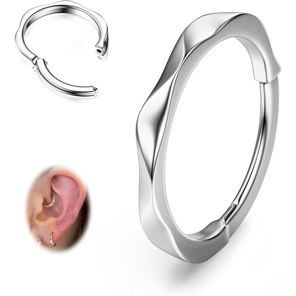 imageBodyBonita Hinged Nose Rings Hoops 316L Surgical Steel Twisted Seamless Clicker Cartilage Earrings Septum Rings Jewelry Conch Piercing Tragus Rook Daith Helix Women Gold PlatedBlackSilver 16G18GSilverSvelte Twisted