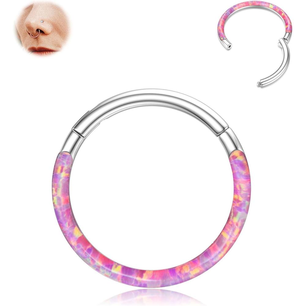 imageBodyBonita Hinged Opal Nose Rings Hoops  16G18G20G 316L Surgical Steel Hinged Hoop Nose Rings Septum Rings Conch Helix Daith Piercing Jewelry PurplePinkBlueWhite 10mm8mm SilverGold PlatedPink Opal