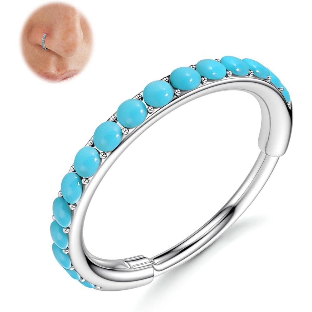 imageBodyBonita Hoops Nose Rings for Women 316L Surgical Steel Turquoise Nose Ring Piercings 20G Segment Cartilage Helix Rook Tragus Conch Daith Earrings Septum Lip Jewelry 678mm Gold PlatedSilverSilver