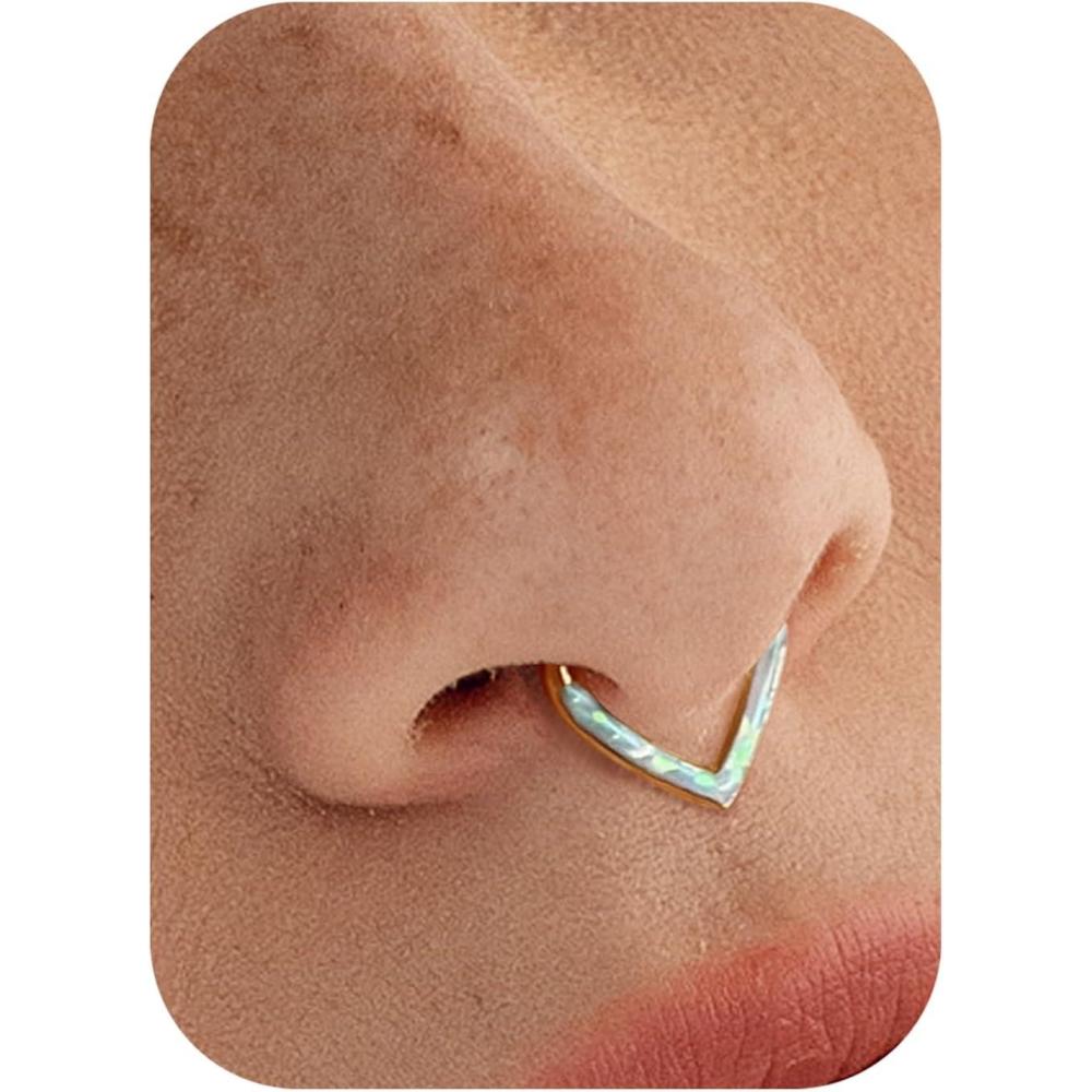 imageBodyBonita Opal 16G Septum Rings Teardrop 316L Surgical Steel Hinged Nose Rings Hoops Septum Clicker Conch Helix Piercing Jewelry Daith Earring PinkBlueWhite Opal10 mm8 mm SilverGold PlatedWhite Opal 16G Gold