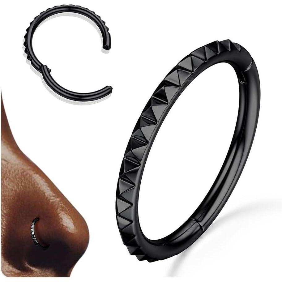 imageBodyBonita Segment Nose Rings Hoops  316L Surgical Steel Nose Piercings Pyramid Septum Rings Lip Helix Daith Conch JewelryBlack