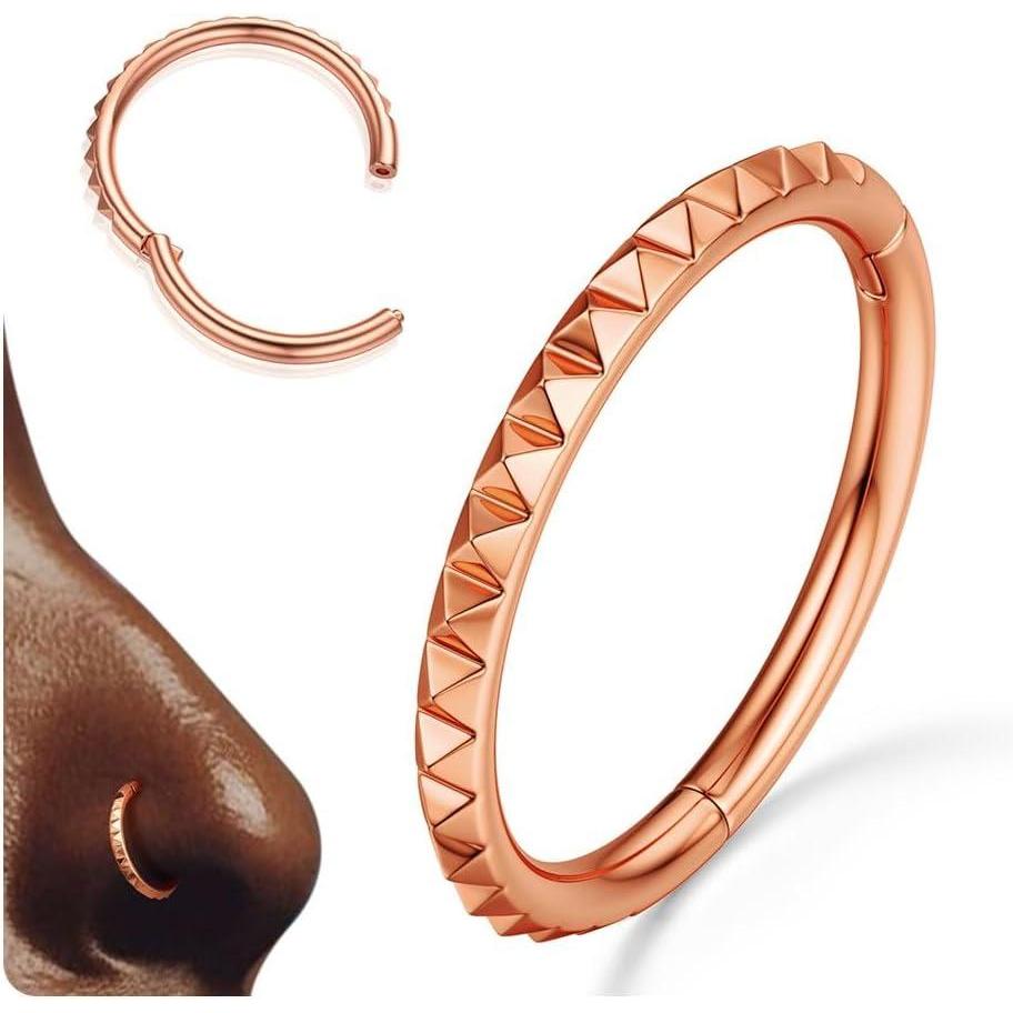 imageBodyBonita Segment Nose Rings Hoops 316L Surgical Steel Nose Piercings Pyramid Septum Rings Lip Helix Daith Conch JewelryRose gold