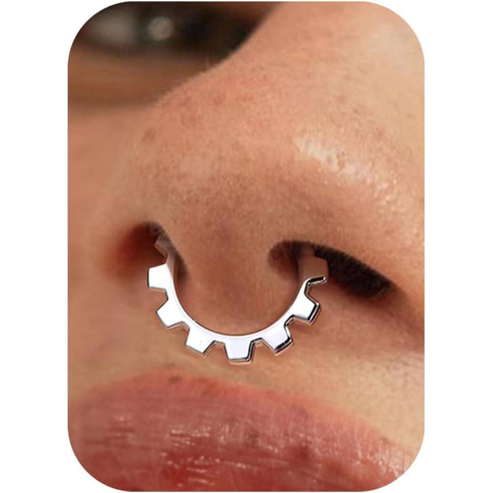 imageBodyBonita Septum Rings 16G  316L Stainless Steel Nose Rings Hoops for Women Septum Piercing Jewelry 8mm 10mmCogwheelGoldSilver