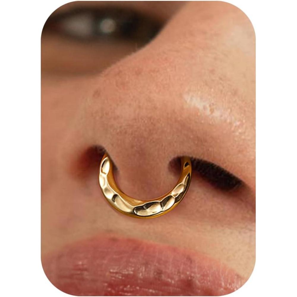 imageBodyBonita Septum Rings 16G 316L Stainless Steel Nose Rings Hoops for Women Septum Piercing Jewelry 8mm 10mmHammeredGoldSilver