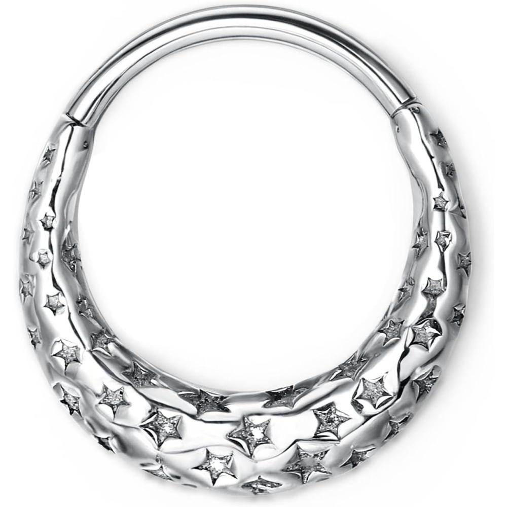 imageBodyBonita Septum Rings Jewelry 16G 316L Stainless Steel Nose Rings Hoops for Women Men Star Nostril Piercing 8 mm 10 mm 14K Gold PlatedSilverSilverCarving stars