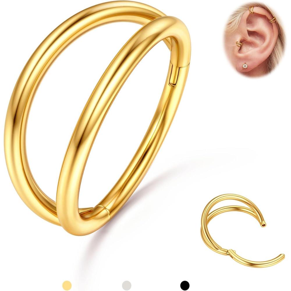 imageBodyBonita TripleDouble Hoop Nose Ring G23 Titanium Septum Rings 161820G CZ Nose Piercings Jewelry Conch Helix Daith Rook Tragus Cartilage Earring Hinged Nostril Piercing Gold PlatedBlackSilver14k Gold PlatedDouble Hoop