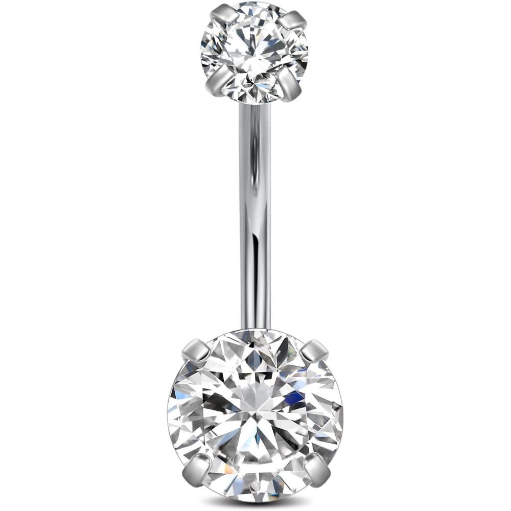 imageIncaton 14G Belly Button Ring Surgical Stainless Steel Round Cubic Zirconia Navel Barbell Belly Rings For Women 681012mm1PC Clear 12mm