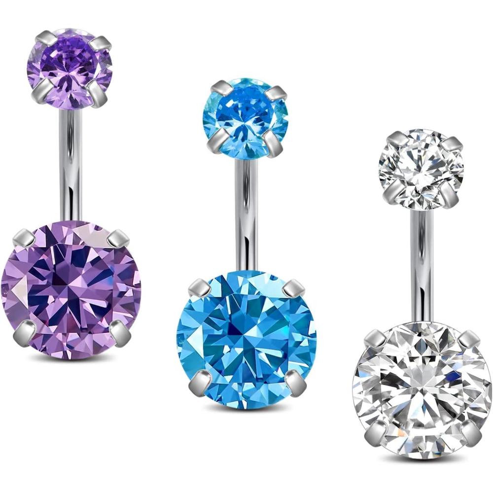 imageIncaton 14G Belly Button Ring Surgical Stainless Steel Round Cubic Zirconia Navel Barbell Belly Rings For Women 681012mm3PC ClearPurpleBlue 8mm