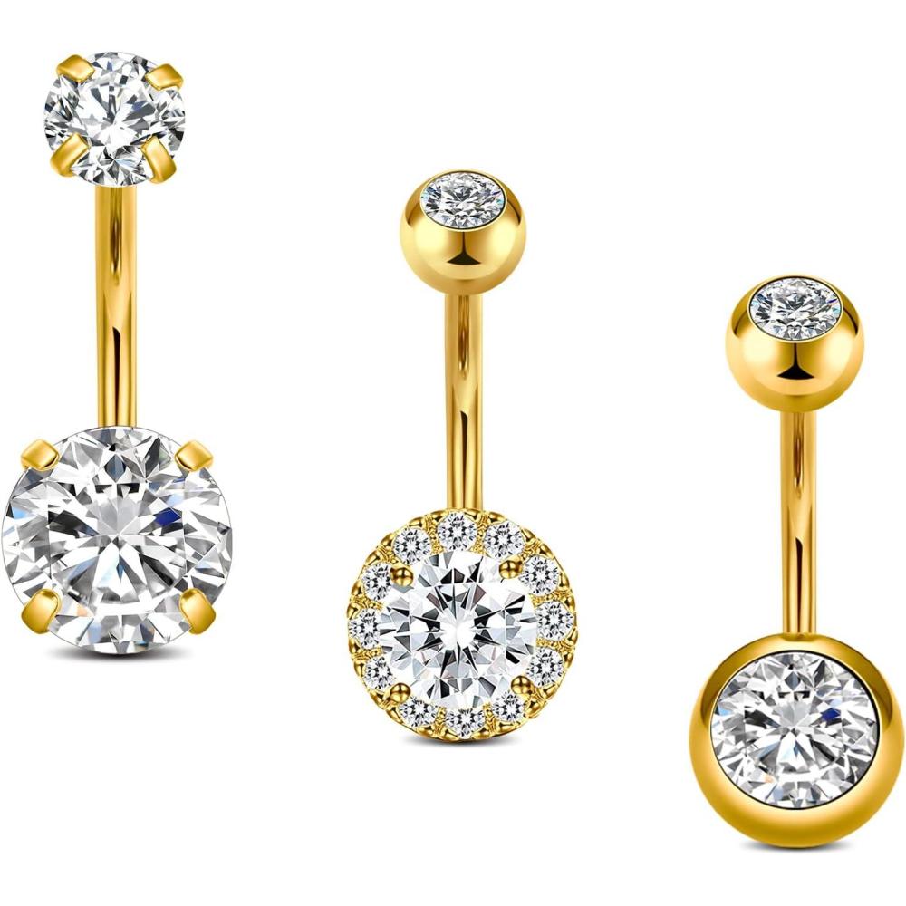 imageIncaton 14G Belly Button Rings Stainless Steel Diamond Short Bar Belly Rings For Women 6mm10mm Hypoallergenic Navel Piercings With Gift Velvet PouchGold 10mm