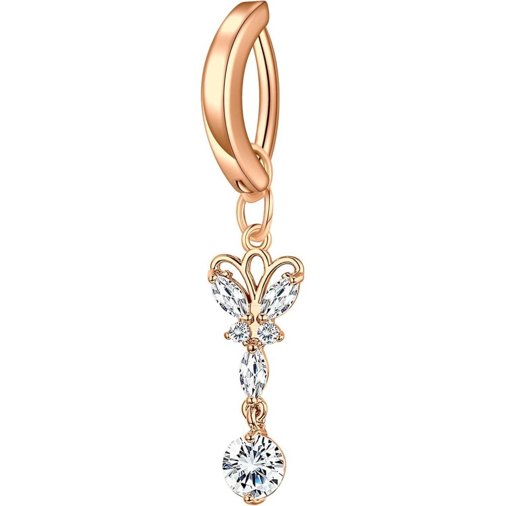 imageIncaton 14G Clicker Belly Button Rings for Women Stainless Steel Belly Barbell Piercing Reverse Curved Navel Barbell Body Jewelry