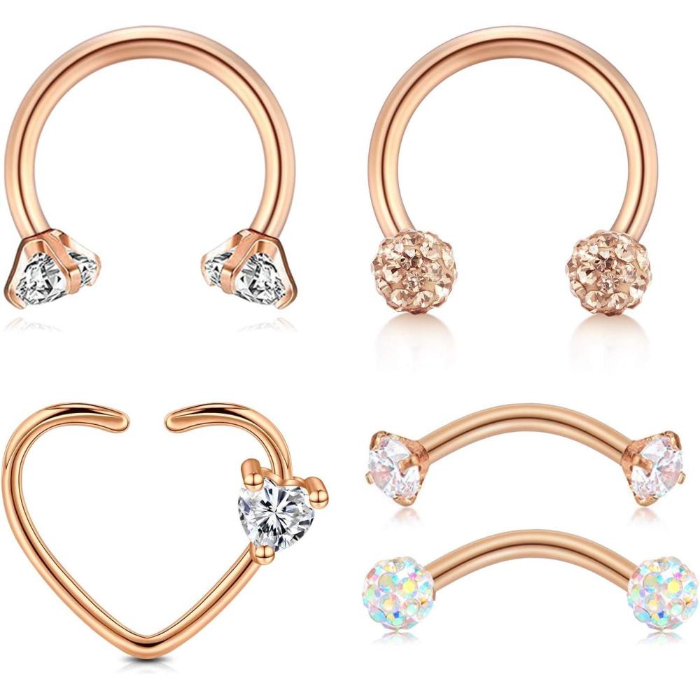 imageIncaton 16G Daith Rook Earrings Stainless Steel with Crystal Ball Eyebrow Ring Cartilage Helix Piercing Horseshoe Hoop Rings Jewelry