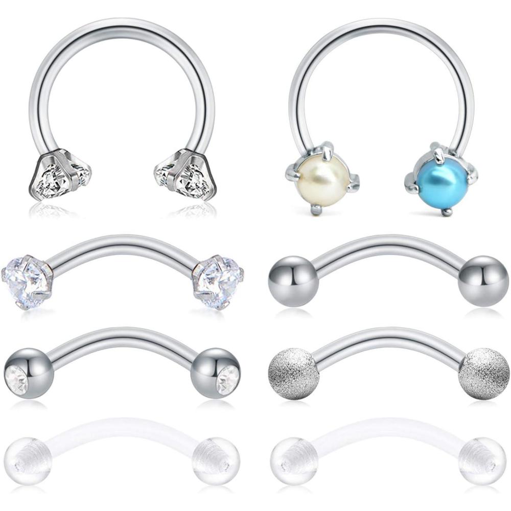 imageIncaton 16G Eyebrow Ring Daith Rook Earrings Stainless Steel Cartilage Helix Piercing Horseshoe Hoop Rings Jewelry
