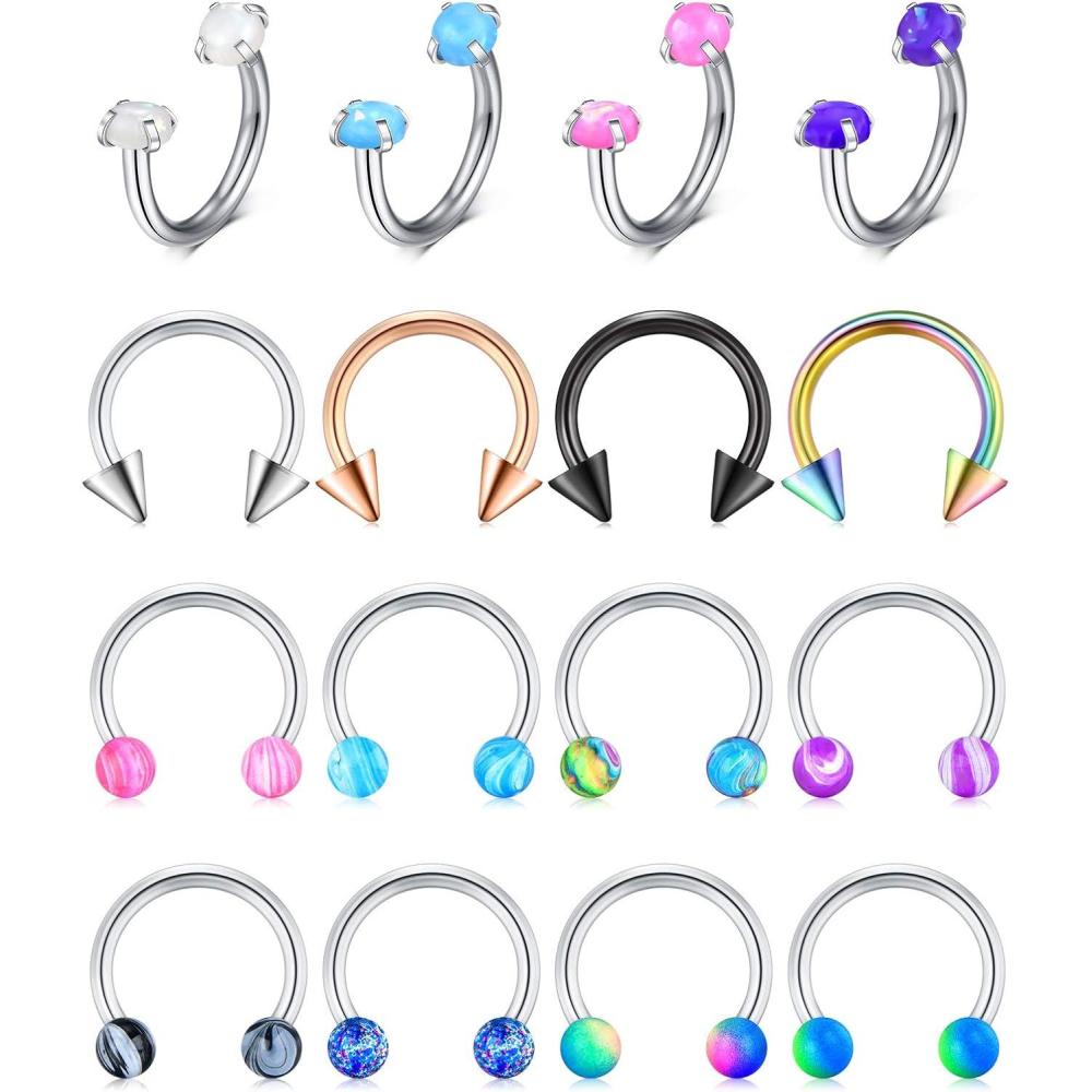 imageIncaton 16G Stainless Steel Nose Septum Rings Horseshoe Nose Rings Earring Cartilage Helix Tragus Earring Hoop Eyebrow Lip Hoop Retainer for Women Men 8mm 10mm 12mm 16PCS COLORFUL B
