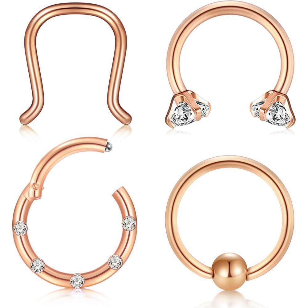 imageIncaton 16G Stainless Steel Nose Septum Rings Horseshoe Nose Rings Earring Cartilage Helix Tragus Earring Hoop Eyebrow Lip Hoop Retainer for Women Men 8mm 10mm 12mm 4pcs rose gold