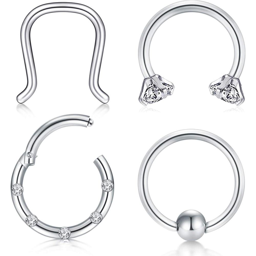 imageIncaton 16G Stainless Steel Nose Septum Rings Horseshoe Nose Rings Earring Cartilage Helix Tragus Earring Hoop Eyebrow Lip Hoop Retainer for Women Men 8mm 10mm 12mm 4pcs silver
