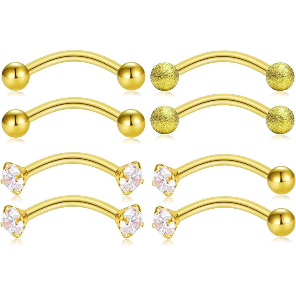 imageIncaton 16g Stainless Steel Rook Daith Earrings Cubic Zirconia Curved Barbell Eyebrow Rings Belly Lip Rings Piercing Barbell 10mm 38quot 4pairs