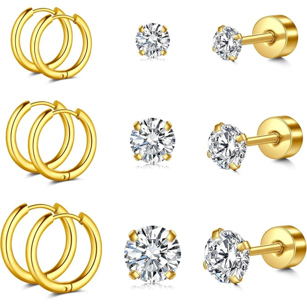 imageIncaton 20G Cartilage Piercing Jewelry Flat back Helix Earrings for Women Hypoallergenic Surgical Steel Gold Cartilage Hoop Earring Set Daith Tragus Conch Flat Back Stud Earrings6 HOOP 6 STUD GOLD