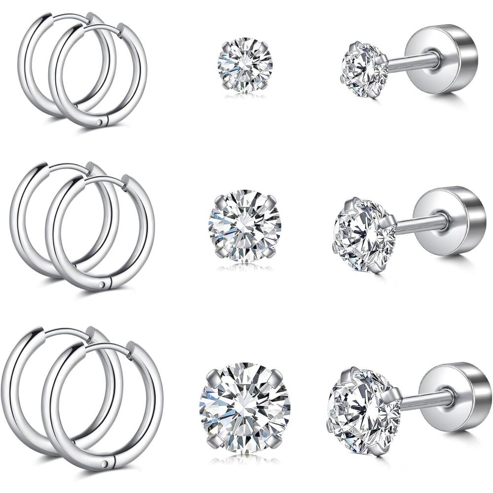 imageIncaton 20G Cartilage Piercing Jewelry Flat back Helix Earrings for Women Hypoallergenic Surgical Steel Gold Cartilage Hoop Earring Set Daith Tragus Conch Flat Back Stud Earrings6 HOOP 6 STUD SILVER