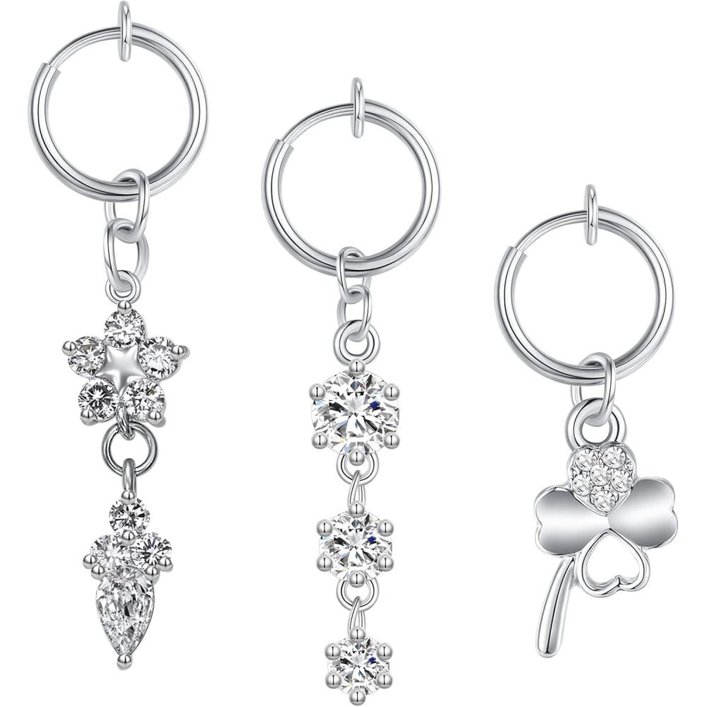 imageIncaton Fake Belly Ring Clip on Belly Button Rings for Women CZ Dangle Belly Button Rings Butterfly Heart Crown Belly Rings Non Piercing Jewelry Gold