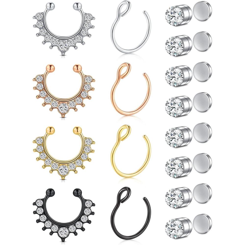 imageIncaton Fake Septum Fake Nose Ring Nose Stud Fake Nose Ring Hoop Nose Cuff Fake Nose Ring Stud Double Fake Noe Rings for Women Men