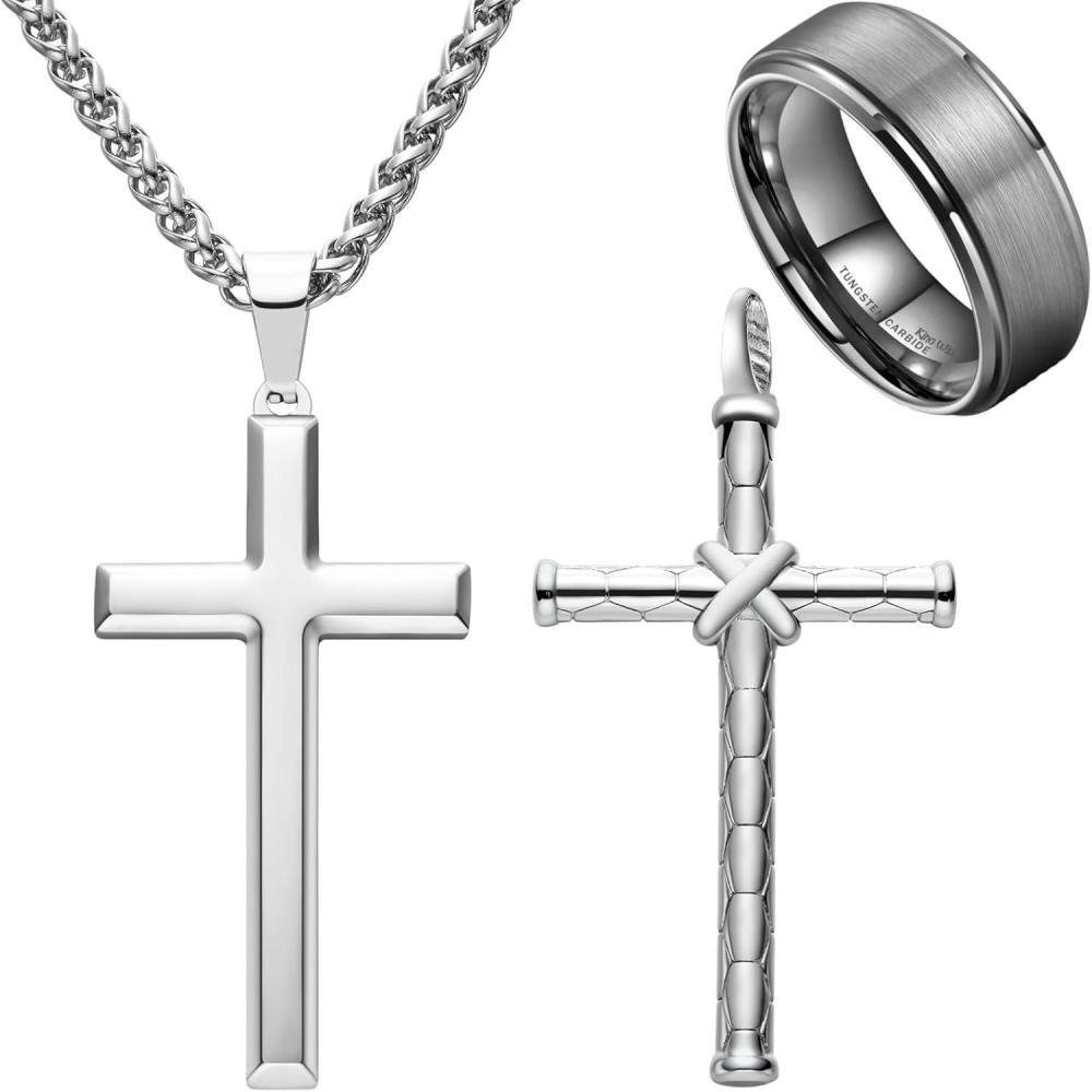imageKing Will 20quot Stainless Steel Necklace with Two Alternative Pendants Mens 8mm Gunmetal Tungsten Carbide Ring Size 105