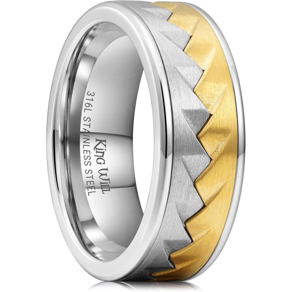 imageKing Will 316L Stainless Steel Mens Wedding Band  68 mm DualTone Wedding Ring Polished Finish with GoldBlack Steel Plating Fashionable and Durable Stainless Steel Mens Ring Size 714Steel and Gold