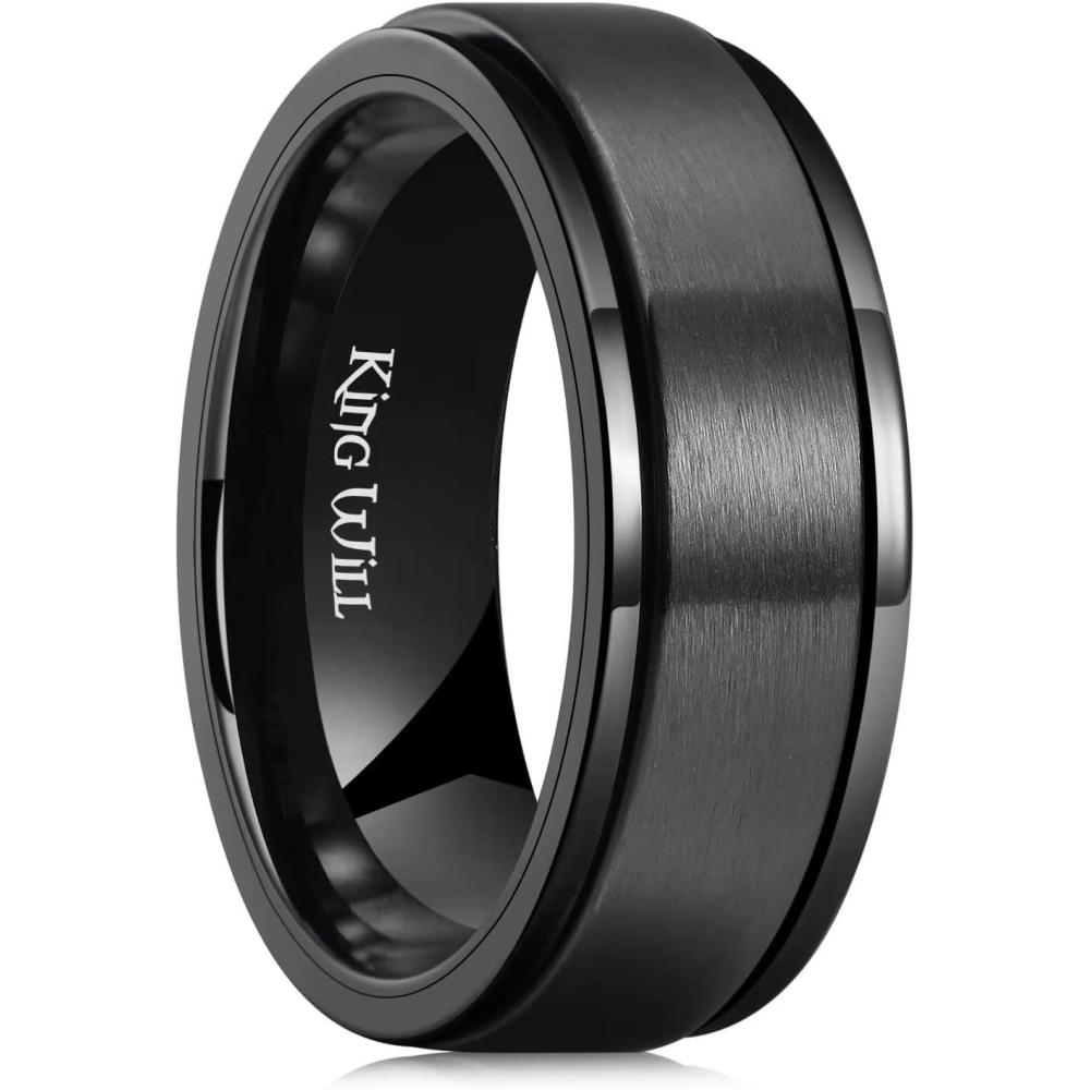 imageKing Will 316L Stainless Steel Spinner Ring for Men Women8mm BlackSilverGold Stress Anxiety Relief Fidget Ring Multiple Styles Wedding Band Comfort Fit Size 416AMatte Black