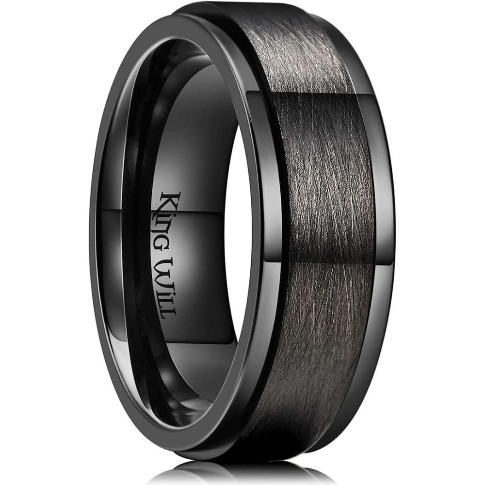imageKing Will 316L Stainless Steel Spinner Ring for Men Women8mm BlackSilverGold Stress Anxiety Relief Fidget Ring Multiple Styles Wedding Band Comfort Fit Size 416BBrushed Black
