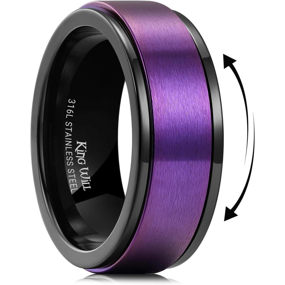 imageKing Will 316L Stainless Steel Spinner Ring for Men Women8mm BlackSilverGold Stress Anxiety Relief Fidget Ring Multiple Styles Wedding Band Comfort Fit Size 416AMatte Black Purple