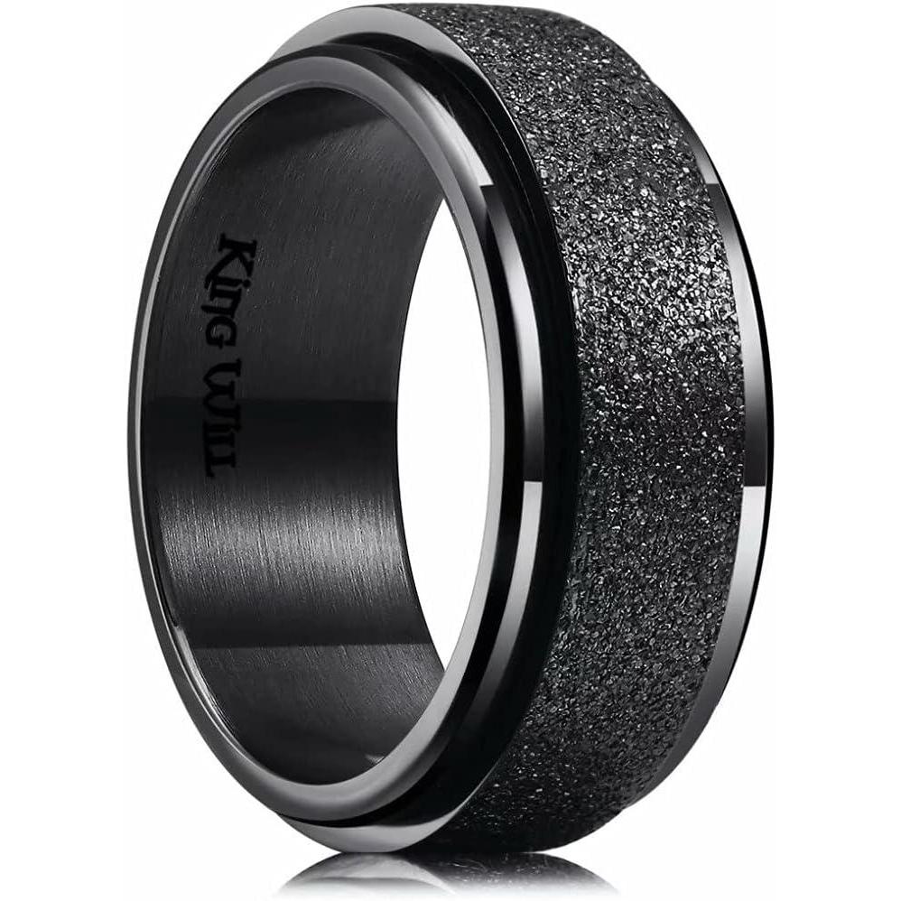 imageKing Will 316L Stainless Steel Spinner Ring for Men Women8mm BlackSilverGold Stress Anxiety Relief Fidget Ring Multiple Styles Wedding Band Comfort Fit Size 416EBlasted Black