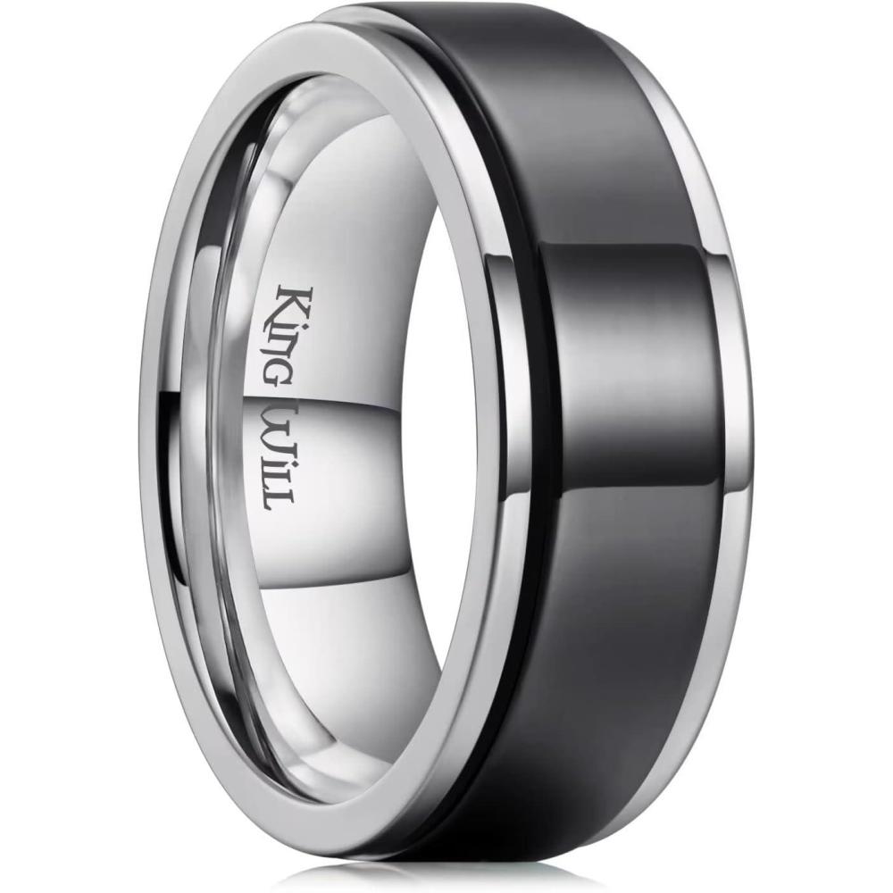 imageKing Will 316L Stainless Steel Spinner Ring for Men Women8mm BlackSilverGold Stress Anxiety Relief Fidget Ring Multiple Styles Wedding Band Comfort Fit Size 416CPolished Black Silver