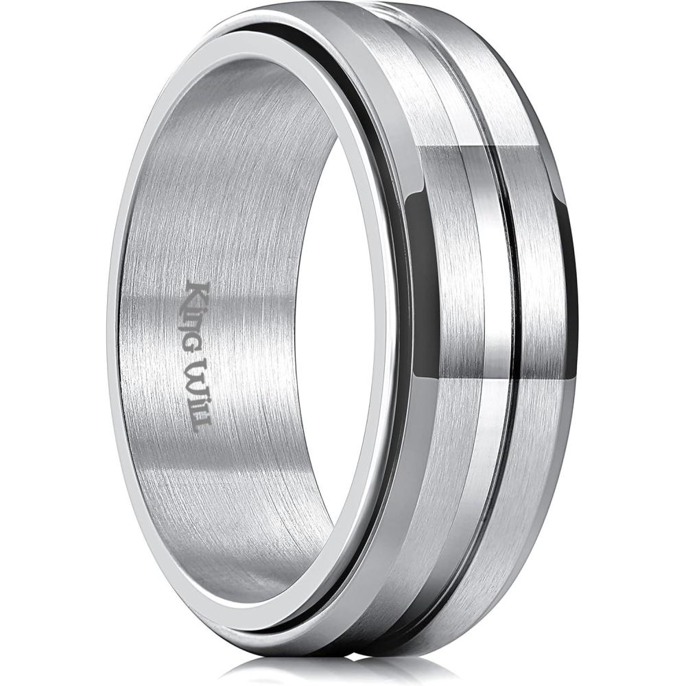 imageKing Will 316L Stainless Steel Spinner Ring for Men Women8mm BlackSilverGold Stress Anxiety Relief Fidget Ring Multiple Styles Wedding Band Comfort Fit Size 416DGrooved Silver
