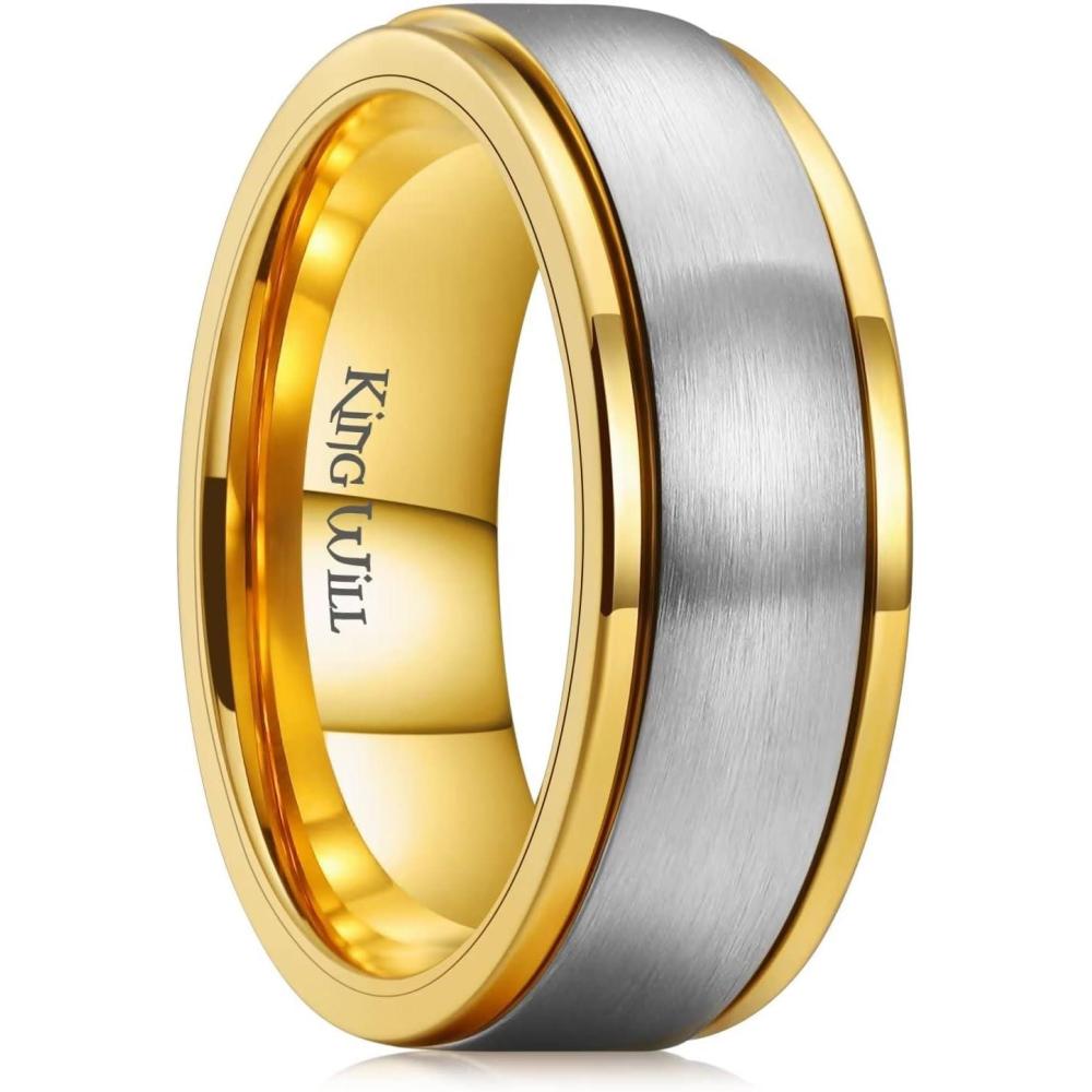 imageKing Will 316L Stainless Steel Spinner Ring for Men Women8mm BlackSilverGold Stress Anxiety Relief Fidget Ring Multiple Styles Wedding Band Comfort Fit Size 416AMatte Gold Silver