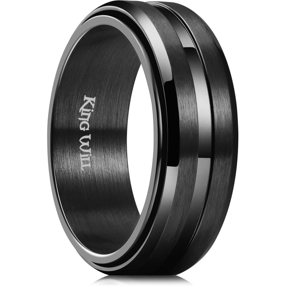 imageKing Will 316L Stainless Steel Spinner Ring for Men Women8mm BlackSilverGold Stress Anxiety Relief Fidget Ring Multiple Styles Wedding Band Comfort Fit Size 416DGroovedBlack