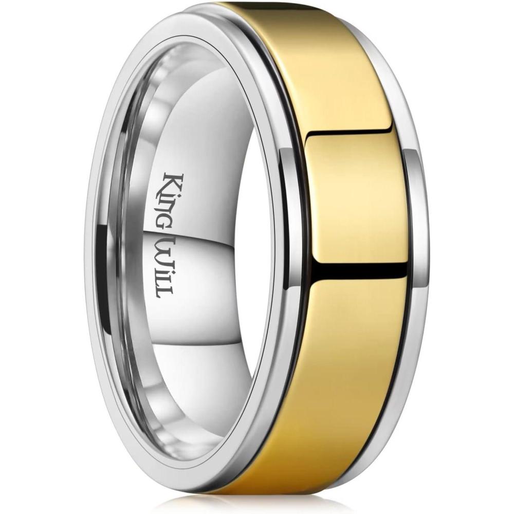 imageKing Will 316L Stainless Steel Spinner Ring for Men Women8mm BlackSilverGold Stress Anxiety Relief Fidget Ring Multiple Styles Wedding Band Comfort Fit Size 416CPolished Gold Silver
