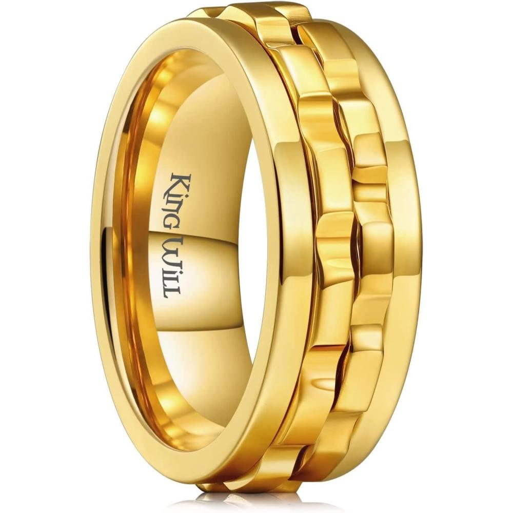 imageKing Will 316L Stainless Steel Spinner Ring for Men8mm Gear Fidget Spinner Ring in Multicolors Anxiety Relief and Stress Free Wedding Band Comfort Fit Size 414GoldGold Gear