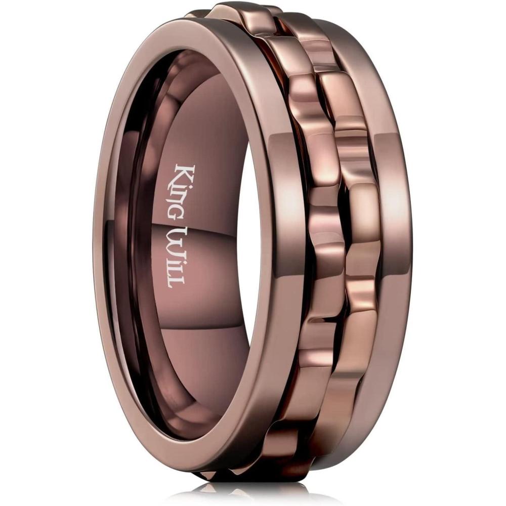 imageKing Will 316L Stainless Steel Spinner Ring for Men8mm Gear Fidget Spinner Ring in Multicolors Anxiety Relief and Stress Free Wedding Band Comfort Fit Size 414BrownBrown Gear