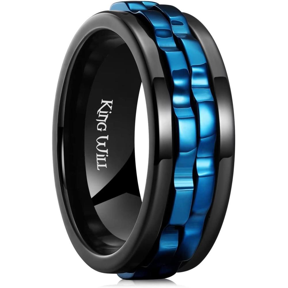 imageKing Will 316L Stainless Steel Spinner Ring for Men8mm Gear Fidget Spinner Ring in Multicolors Anxiety Relief and Stress Free Wedding Band Comfort Fit Size 414BlackBlue Gear