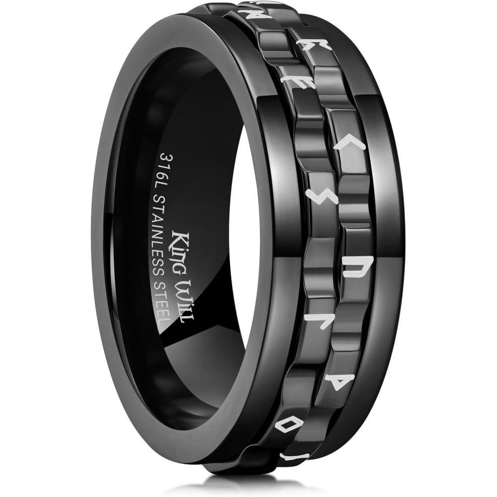 imageKing Will 316L Stainless Steel Spinner Ring for Men8mm Gear Fidget Spinner Ring in Multicolors Anxiety Relief and Stress Free Wedding Band Comfort Fit Size 414BlackBlack GearNumerals