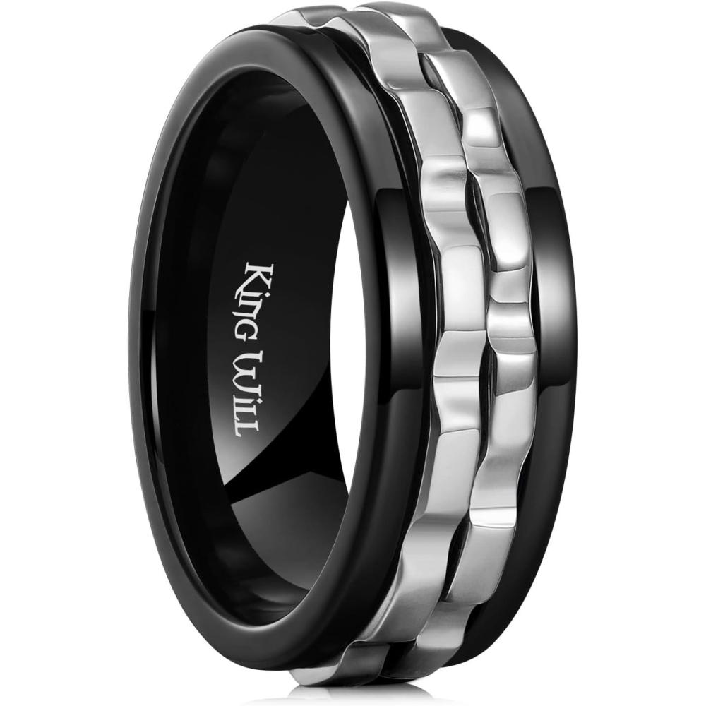 imageKing Will 316L Stainless Steel Spinner Ring for Men8mm Gear Fidget Spinner Ring in Multicolors Anxiety Relief and Stress Free Wedding Band Comfort Fit Size 414BlackSliver Gear