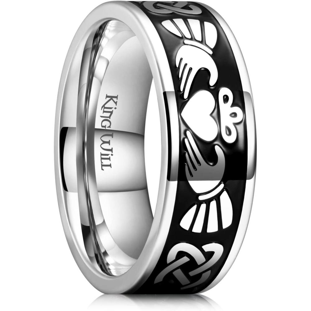 imageKing Will 316L Stainless Steel Wedding Band for Men Women Celtic Knots and Nature Style Design Wedding Ring in Multicolor Available Comfort Fit Size 714Celtic KnotsSiliverHeart