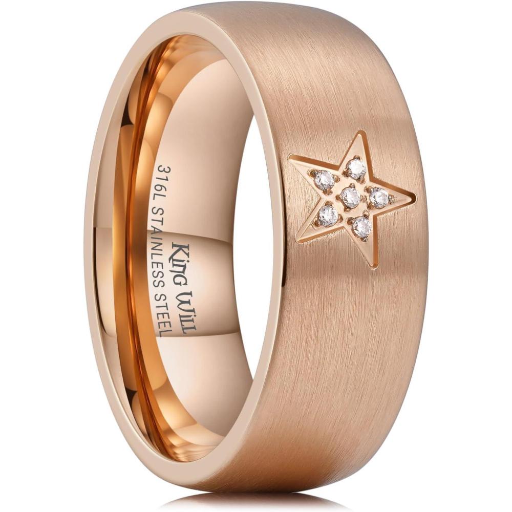 imageKing Will 316L Stainless Steel Wedding Band for Men Women Celtic Knots and Nature Style Design Wedding Ring in Multicolor Available Comfort Fit Size 714Rose GoldStar