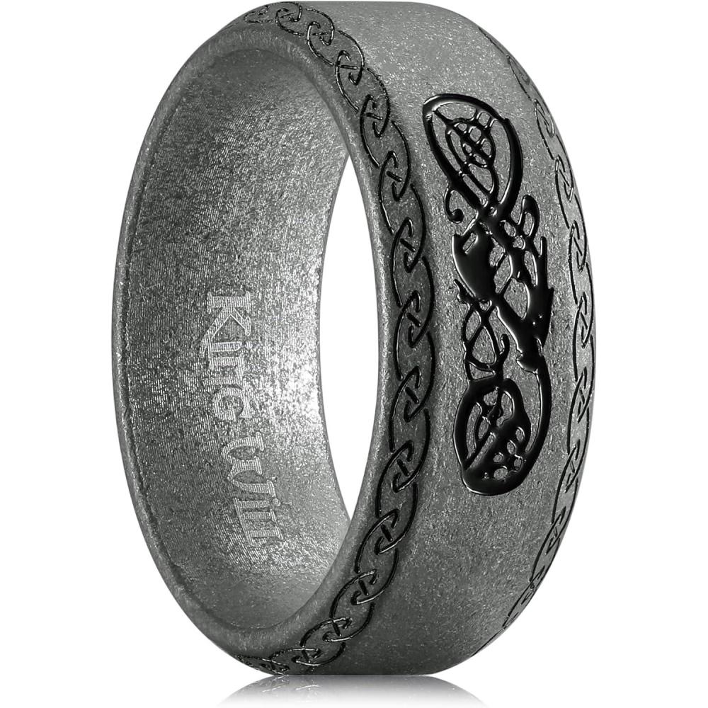 imageKing Will 316L Stainless Steel Wedding Band for Men Women Celtic Knots and Nature Style Design Wedding Ring in Multicolor Available Comfort Fit Size 714GrayCeltic Knots Dragon