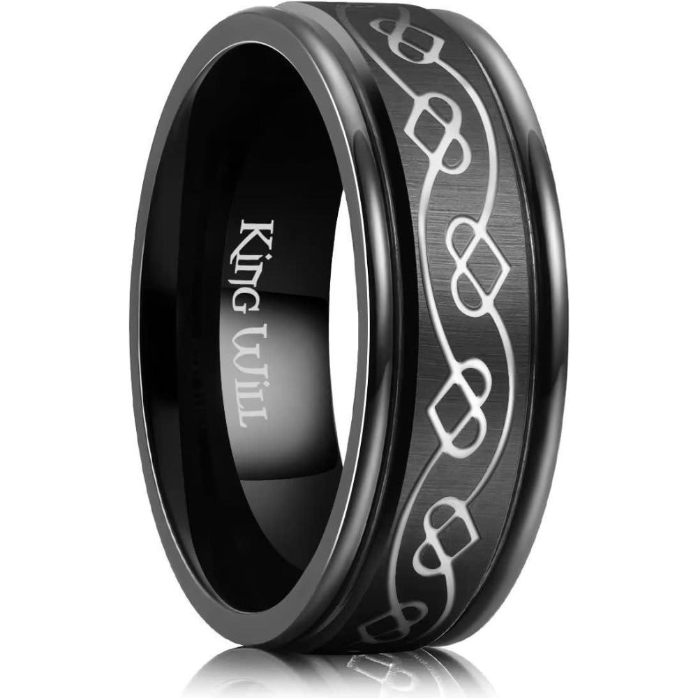 imageKing Will 316L Stainless Steel Wedding Band for Men Women Celtic Knots and Nature Style Design Wedding Ring in Multicolor Available Comfort Fit Size 714BlackCeltic Knots Heart