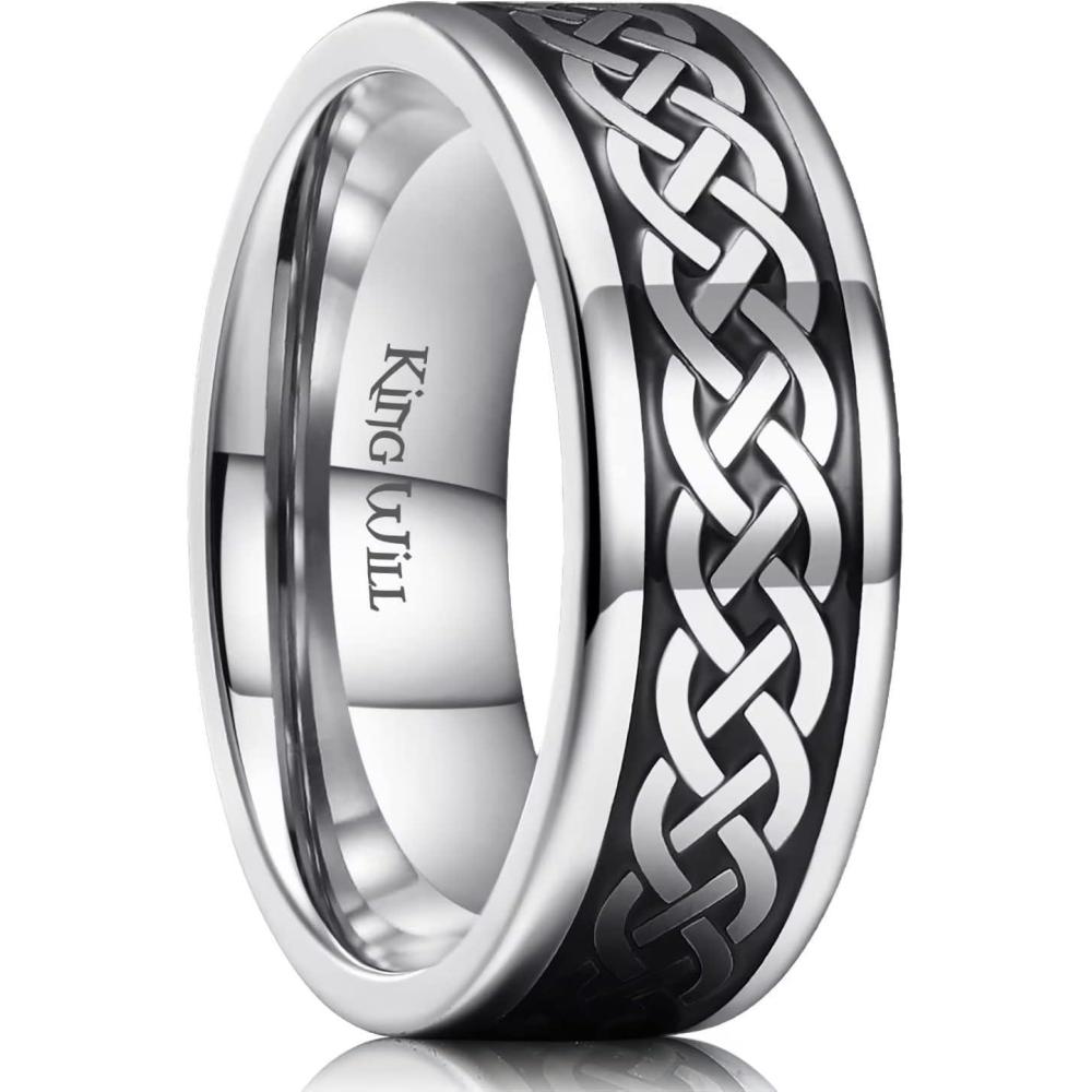 imageKing Will 316L Stainless Steel Wedding Band for Men Women Celtic Knots and Nature Style Design Wedding Ring in Multicolor Available Comfort Fit Size 714Celtic KnotsSiliver