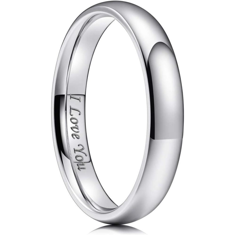 imageKing Will 316L Stainless Steel Wedding Band for Men Women28mm Width Wedding Ring in BlackSliverGold Plated Laser I Love You High Polished Dome Style Promise Ring Comfort Fit Size 415ASliverPlated4mm