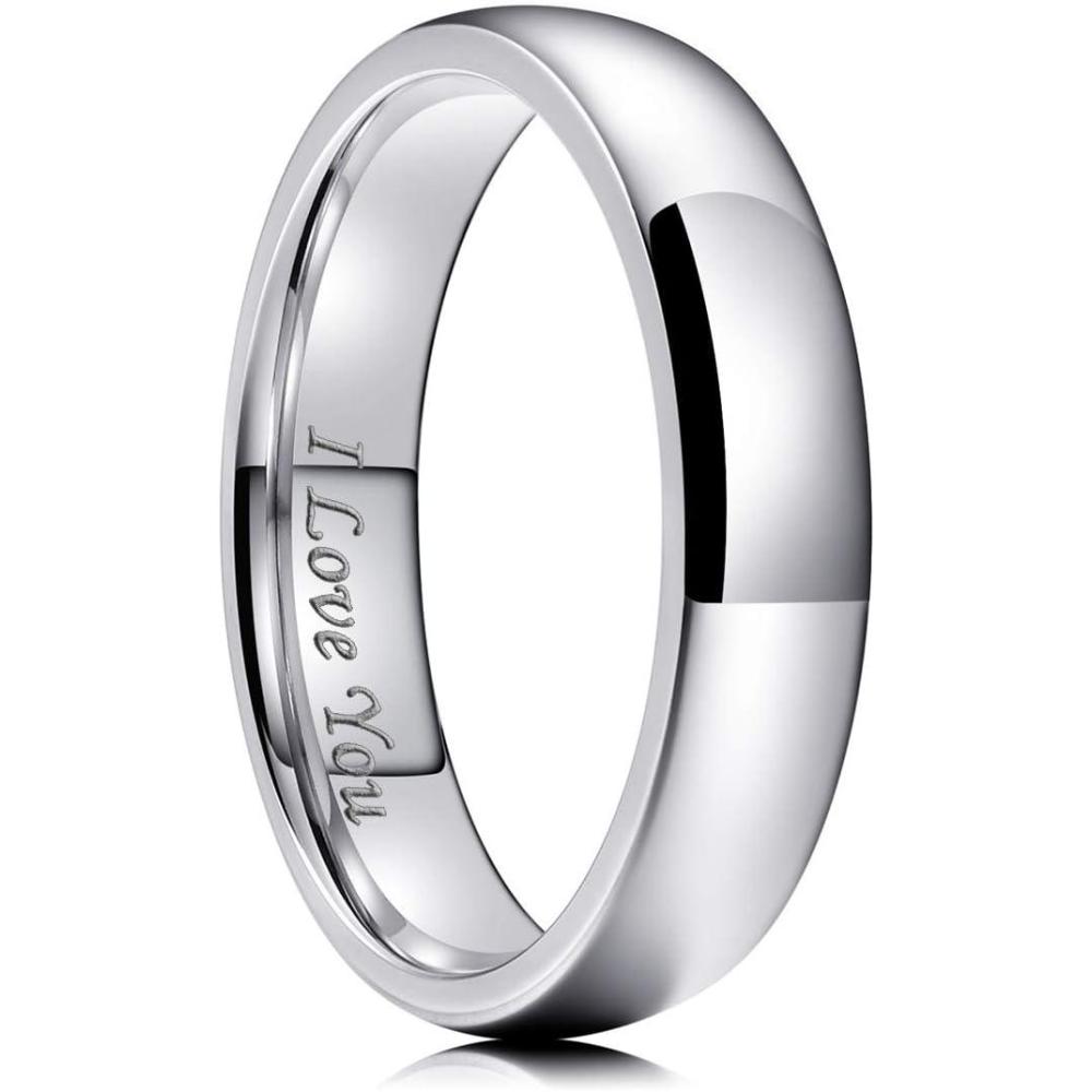 imageKing Will 316L Stainless Steel Wedding Band for Men Women28mm Width Wedding Ring in BlackSliverGold Plated Laser I Love You High Polished Dome Style Promise Ring Comfort Fit Size 415ASliverPlated6mm