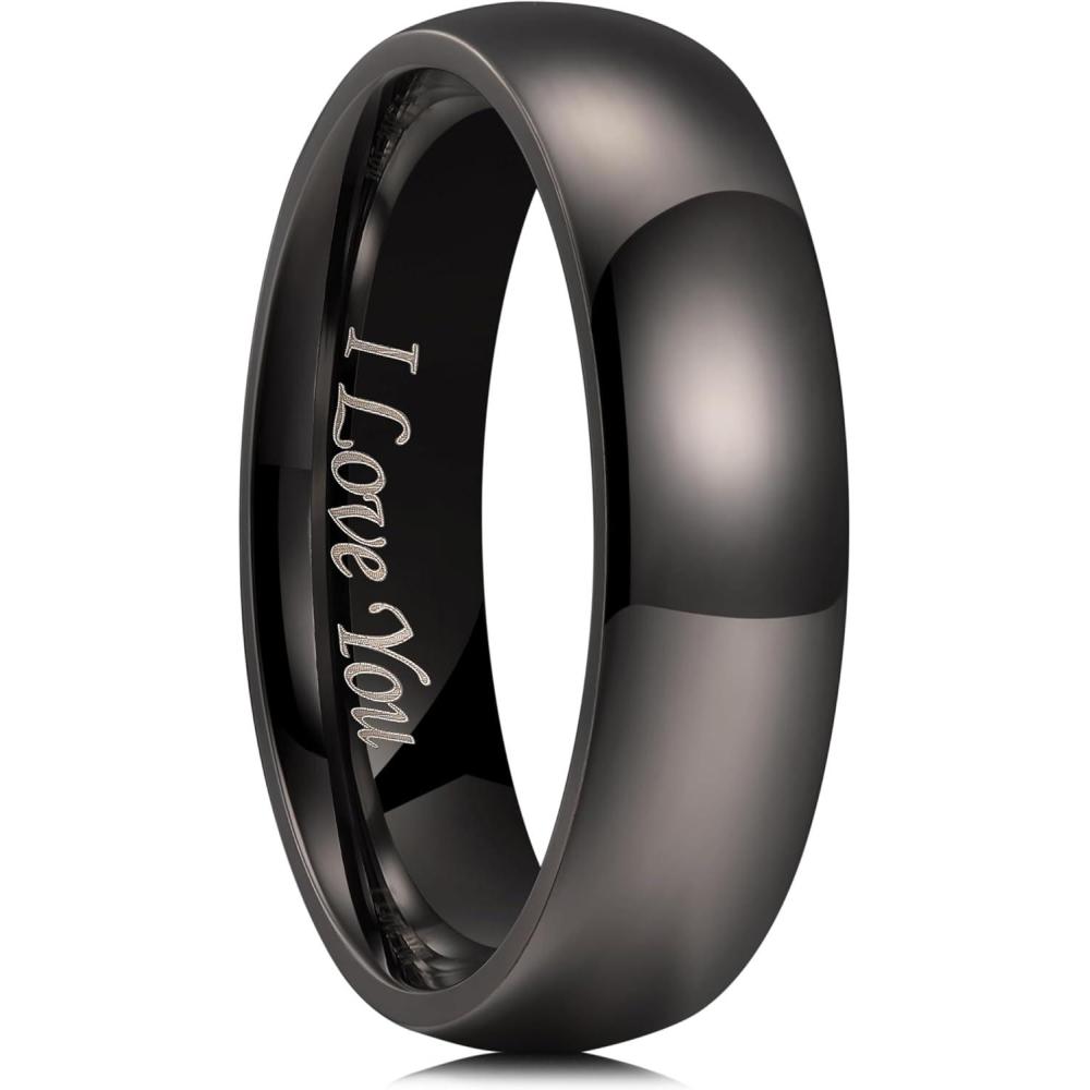 imageKing Will 316L Stainless Steel Wedding Band for Men Women28mm Width Wedding Ring in BlackSliverGold Plated Laser I Love You High Polished Dome Style Promise Ring Comfort Fit Size 415EGunmetal Gray6mm