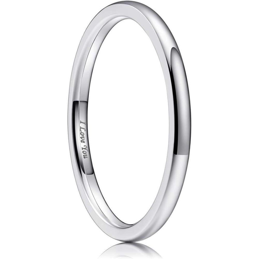 imageKing Will 316L Stainless Steel Wedding Band for Men Women28mm Width Wedding Ring in BlackSliverGold Plated Laser I Love You High Polished Dome Style Promise Ring Comfort Fit Size 415ASliverPlated2mm