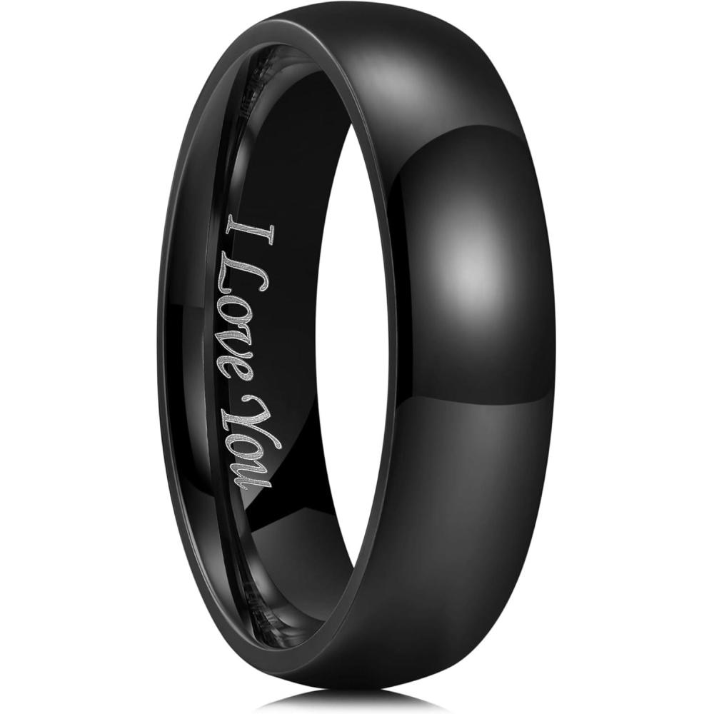 imageKing Will 316L Stainless Steel Wedding Band for Men Women28mm Width Wedding Ring in BlackSliverGold Plated Laser I Love You High Polished Dome Style Promise Ring Comfort Fit Size 415DBlack6mm